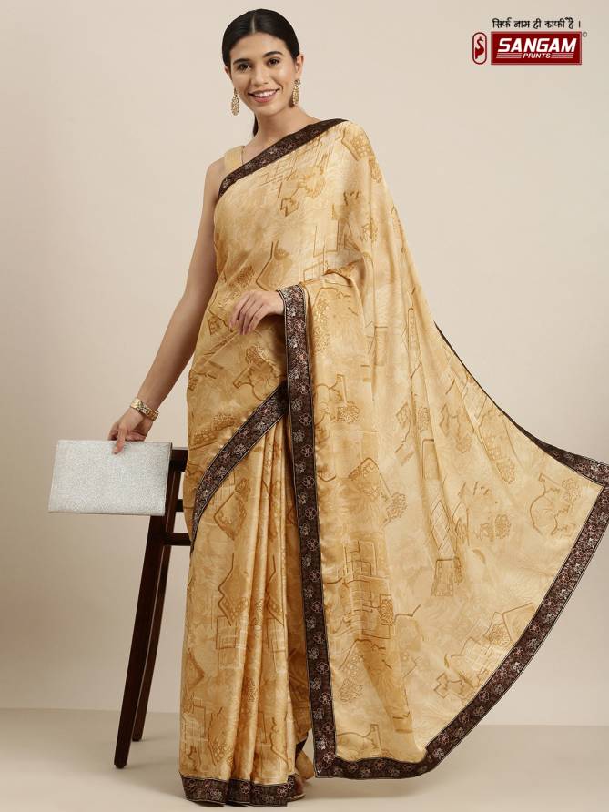 Sangam Alpini Satin Stylish Fancy party Wear Chiffon Designer Saree Collection